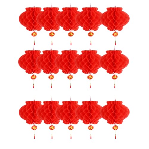 15 Pezzi Decorazione Lanterna Rossa, Appendere Lanterne Rosse, Lanterna di Carta di Plastica Rossa, Usato per Matrimonio, Capodanno, Capodanno Lunare, Decorazione del Ristorante(Rosso)