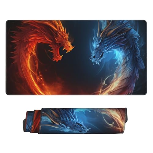 Tapis de souris de jeu bords cousus et motif dragons étendu 40,6 x 74,9 cm pour ordinateur