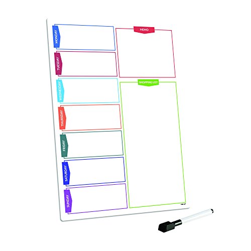 CKB Ltd® COLOUR SHOPPING Magnetic Fridge Board Tableau Frigo Mémo Magnétique Conseil Réfrigérateur Magnétique avec un marqueur Conseil White & Pen - Mémo Drywipe Magnet Tableau blanc Cuisine Notice Board Grande Liste de courses