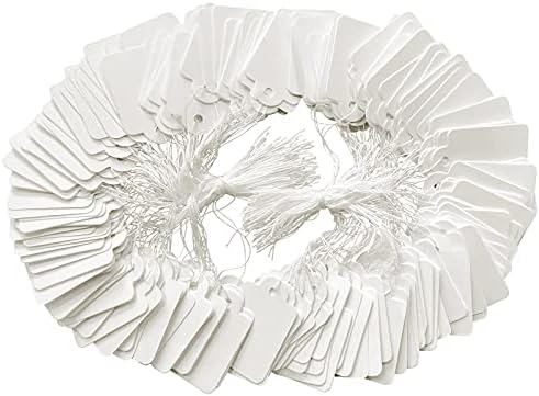 200 Pcs White Tags Price Tags Price Labels Display Tags with String Marking Strung Tags writable Tags Display Label for Product Jewelry Clothing Tags, 1.38 x 0.87 Inches