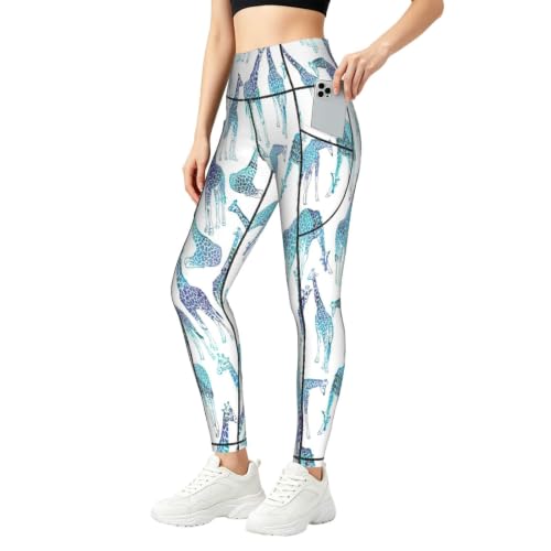 Pantalones de yoga de jirafa elásticos y opacos con bolsillos prácticos