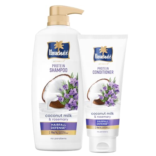 Image of Parachute Advansed Protein Shampoo + Conditioner Combo | with Coconut Milk & Rosemary | For Hairfall Defense | Paraben free | 650 + 170ml