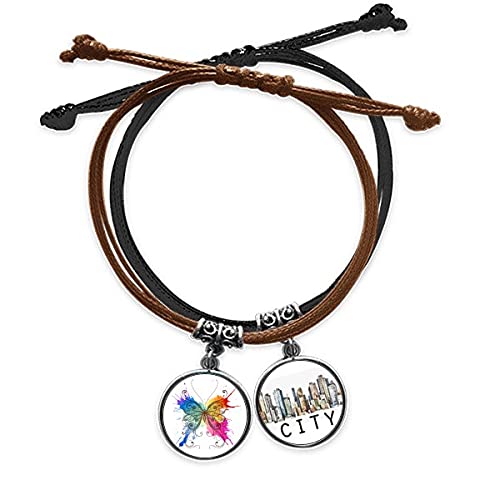 Bracelet en cuir fait main motif papillon en encre de Chine sidi
