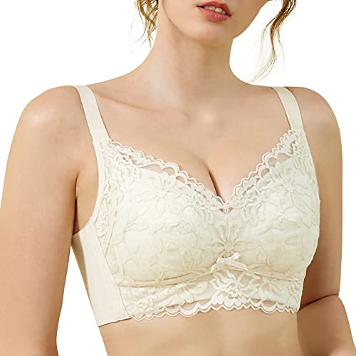 Ailivin Wireless Full Coverage Embroidery Wirefree Non Padded Comfort Minimizer Bra Everyday For Women Full Support No Wire Floral Lace Figure Bras Beige 38C 38 C #TOP24