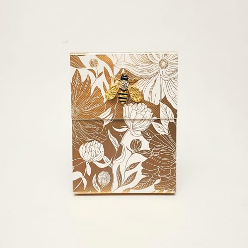 Image of Punch Studio Flip-Top Notepad For Daily Notes or Notes on-the-go, with Magnetic Closure, Brooch Embellishment, Gold-Foil Accents & 75 Illustrated Sheets, 5 inch x 3.75 inch - White Dahlias (50440)