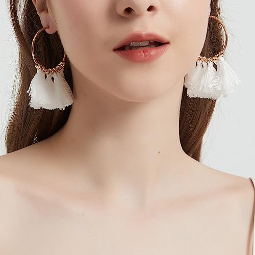 SELOVO Stainless Steel Hoop Earrings Tassel Boho Earrings For Women4