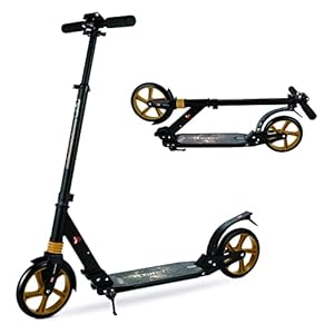 HOSWTLY Trottinette pour adulte – 200 mm – Jusqu’à 100 kg – Avec amortisseur et 4 hauteurs réglables – Pliable – Pour enfants de 6 à 10 ans et adolescents