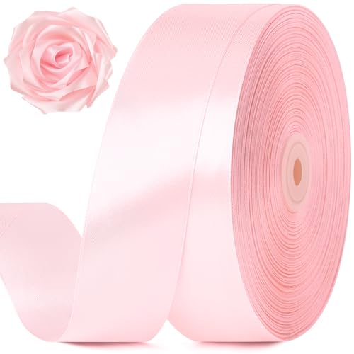 Jutieuo 1-1/2 Inch 100 Yards Baby Pink Satin Ribbon Solid Fabric Ribbon Roll for Flower Bouquet Gift Wrapping Roses Making Handmade Crafts