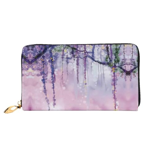 Porte-cartes de crédit en cuir Wisteria fleurs portefeuille zippé aux finitions haut de gamme