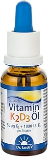 Dr. Jacob's Vitamin K2D3 Öl 20 ml | 50 µg Vitamin K2 (all-trans Menachinon-7) + 25 µg Vitamin D3 1000 I.E. pro Tropfen | 6...