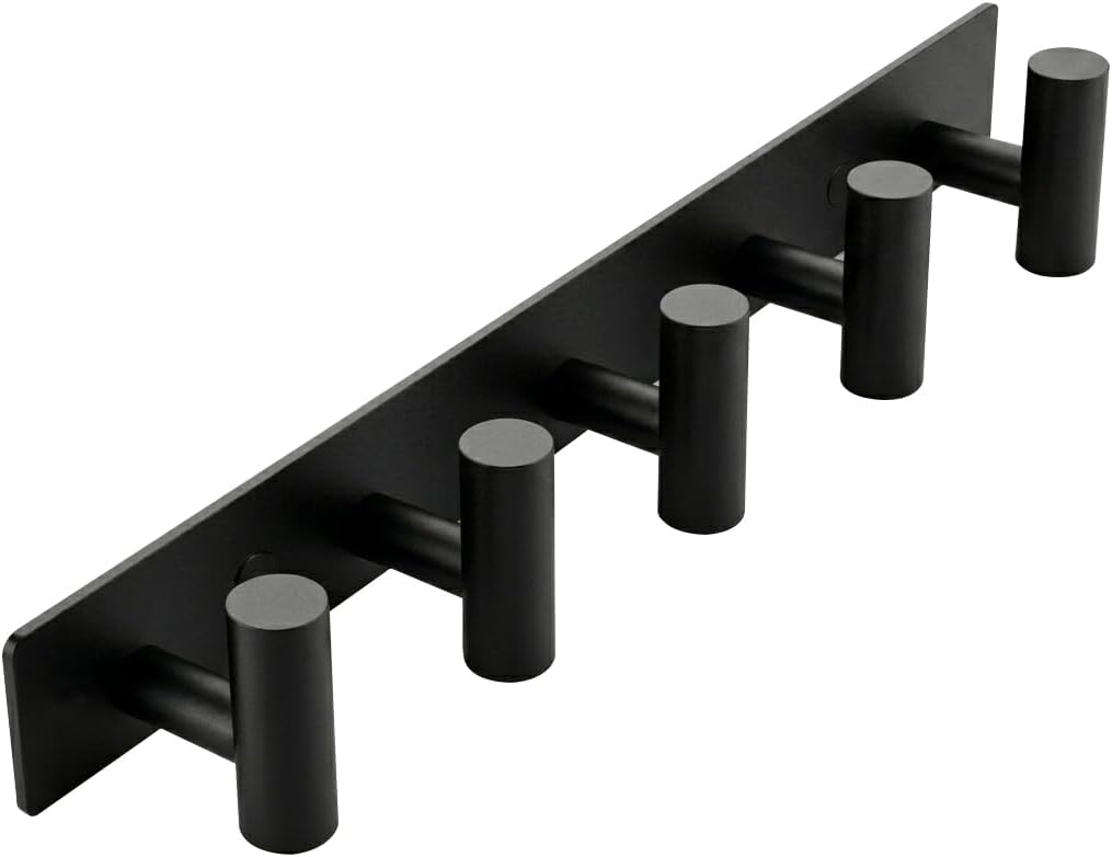 Matte Black Coat Rack Wall Mount - 5 Hooks, Heavy Duty Stainless Steel Wall Hooks for Towels, Coats, Robes, Bags, Hats, Keys, Wall Coat Hanger for Bathroom, Entryway, Kitchen, Hotel, Bedroom, Office