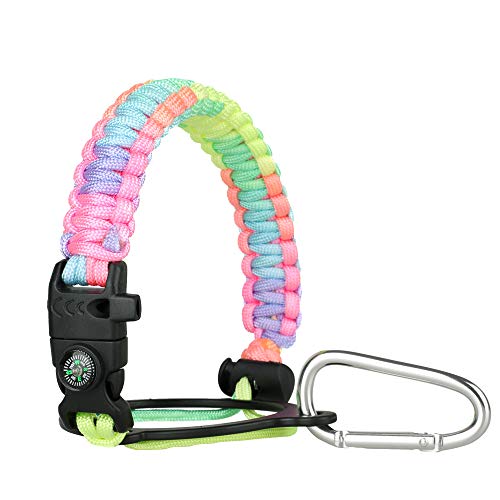 Werewolves Paracord Handle - Fits Wide Mouth Bottles 12Oz To 64Oz - Durable Carrier, Paracord Carrier Strap Cord With Safety Ring,Compass And Carabiner - Ideal Water Bottle Handle Strap (Rainbow) #TOP1