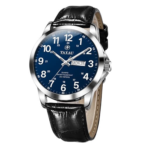 Watches for Men Leather Large Arabic Numerals Mens Watches Waterproof Band with Date Quartz Men's Wrist Watch