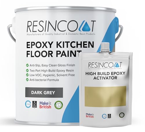 Resincoat Food Safe Kitchen Floor Paint – Antibacterial & Anti Slip Epoxy Coating for Concrete – Hygienic, Easy to Clean, Hard Wearing Finish for Food Prep Areas – Made in the UK - Mid Grey - 2.5kg