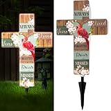 Yousoontic Cardinal Solar Stake Lights Outdoor Memorial Garden Stake Cross Lights for Grave Cemetery Christmas Cardinal Garden Decor Solar Cross for Patio Pathway Memorial Decoration(Elegant Style)