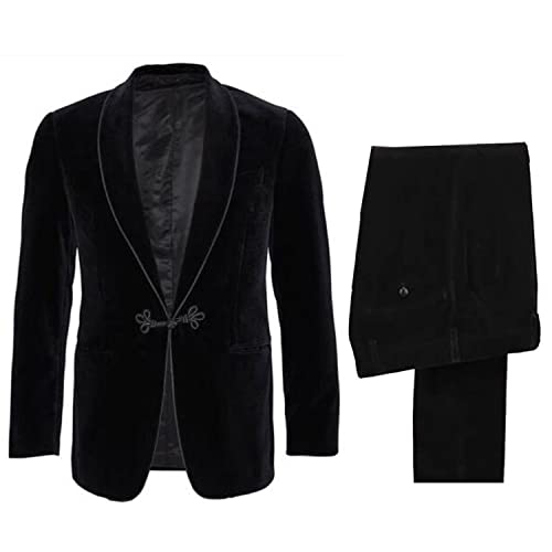 Costume deux pièces en velours pour homme avec revers de châle élégant