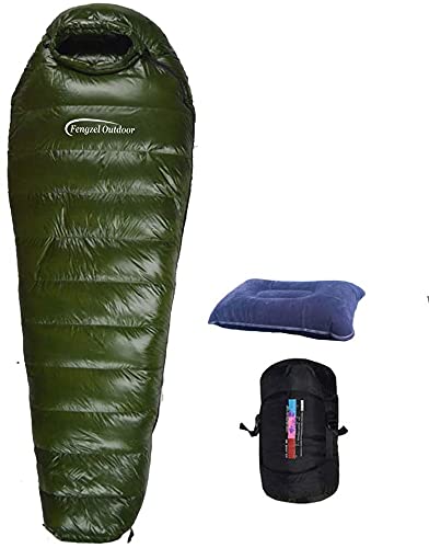 Fengzel Outdoor 寝袋 マミー型1000-2000g高級ダウン詰め 多色 連結可能 アウトドア 自宅 防災用 保温性高い シュラフ