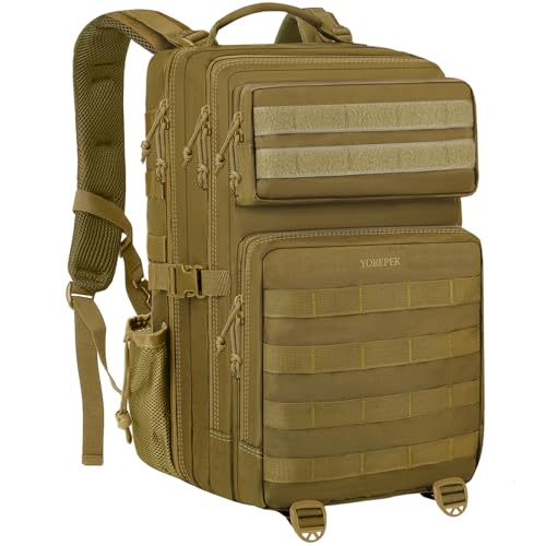 YOREPEK 40L Militär Taktischer Rucksack, Große Kapazität Outdoor Armee Rucksack Herren, Army Assault Survival Tactical Daypack für Camping Trekking Wandern Jagd und Outdoor Aktivitäten, Khaki