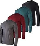 Real Essentials 4 Pack: Mens Long Sleeve Dry Fit T Shirts Hiking Fishing Workout Gym Work Sun UPF 50 Wicking Running Tee, Set 2, Large