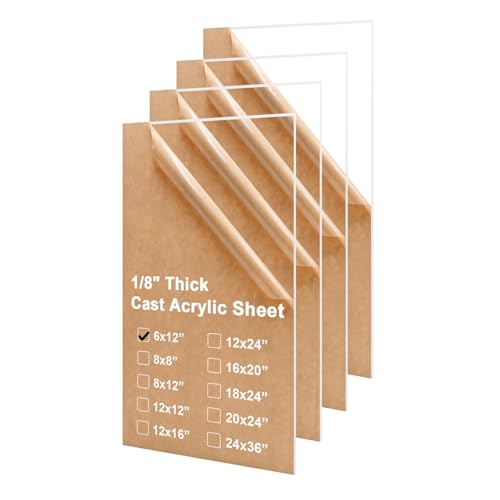 Image of KINLINK 6x12 Plexiglass Sheets 1 /8 inch Thick, 3mm Clear Cast Acrylic Sheet, Plastic Board for DIY Project, Craft, Window Glass, Table Top, Picture Frame, Acrylic Sign and Wedding Invitation 4 Pack