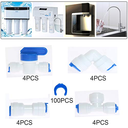 1/4" Od Quick Connect Push In To Connect,Water Tube Fitting,Tube Od Plastic Ball Valve,Water Purifiers Tube Fittings,Pack Of 16 (Ball Valve+T+I+L Type Combo) #TOP1