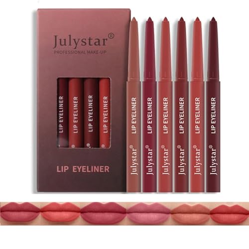 6 color Lip liner Pencil Kit - High-Pigment, Crayon Creamy Long-Lasting Lip Colors Makeup Kit for Women and Girls, Retractable Lipliner Pencils Pack with Rich Color & Smooth Application