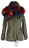  Italy Donna Damen echt Fell Raccoon Pelz Kapuze Kragen lang Jacke XXL Winter Jacke Parka Mantel warm GEFÜTTERT 40 42 44 M L XL Khaki Orange Multicolor Anorak (44)