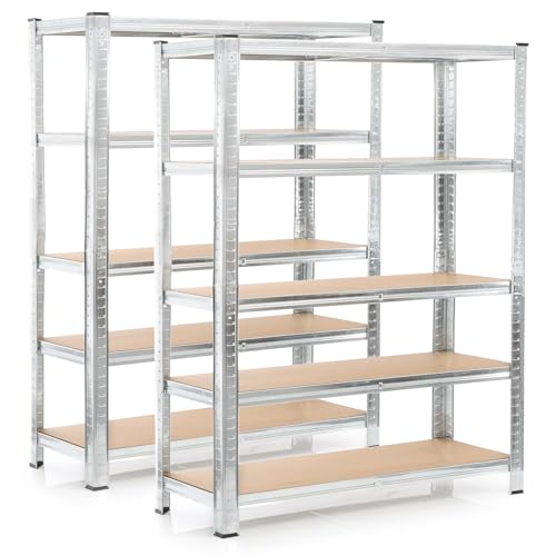 WilTec Set 2 estanterías de Carga Pesada zincada 180x120x40cm enchufable Acero 875kg 5 baldas Taller