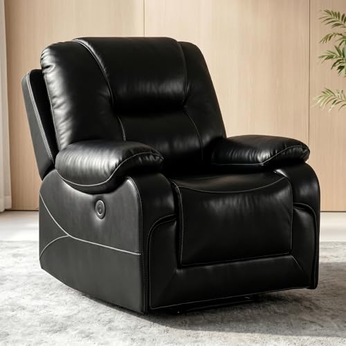 Image of Power Reclining Chair, Single Electric Recliner Furniture with USB Charging Port, Breathable PU Leather Recliners for Home Theater Seating, Living Room, Apartment, Black