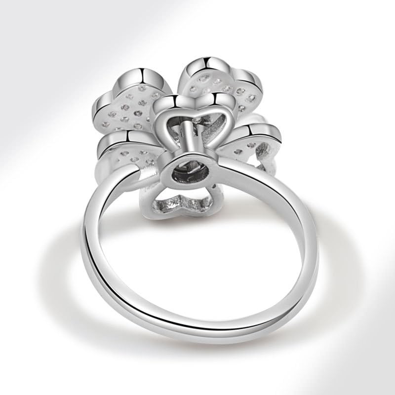 Pink Cz Four Leaf Clover Wedding Rings for Women Unique Rotating Spinner Shamrock Adjustable Stress Relief Fidget Ring Wedding Band Finger Sterling Silver Plated St Patricks Day Birthday Jewelry Gifts2