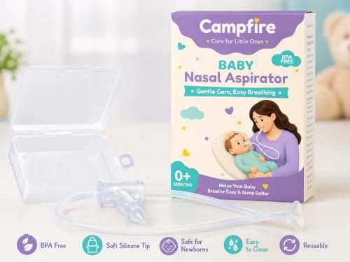 Image of Campfire Baby Nasal Aspirator for Newborn & Infants | BPA-Free Manual Nose Cleaner | Gentle Silicone Nasal Suction Device | Hygienic Mucus Remover | Reusable Easy-to-Clean Baby Nose Cleaner | 0+ Months