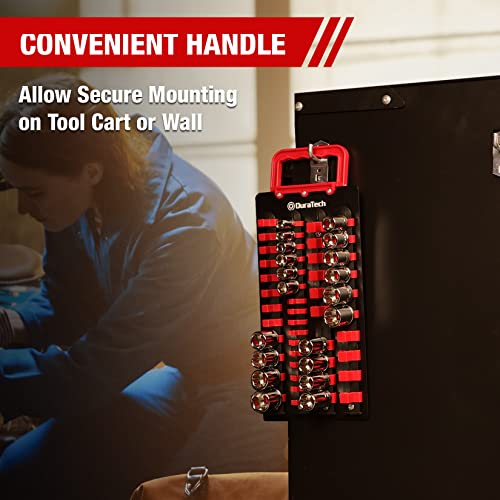 Duratech Socket Organizer, 48-Piece Portable Socket Holder With Handle, Abs Socket Tray Wall And Tool Cart Mounted, 1/4", 3/8", 1/2" Drive Socket Organizer Tray, Red(Socket Not Included) #TOP5