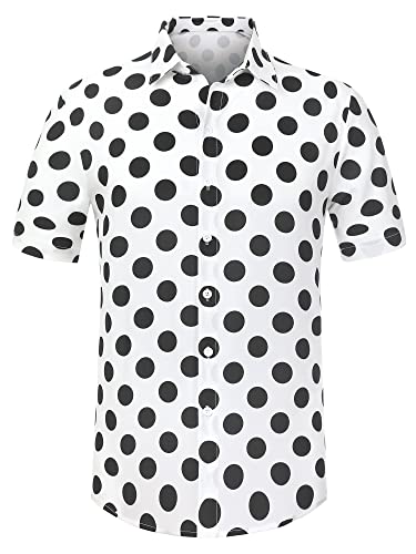 Lars Amadeus Men's Summer Polka Dots Shirt Button Down Short Sleeves Pattern Hawaiian Shirts Small White #TOP16