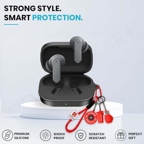 Image of Soft Silicone Case Cover for Realme Buds Air 8 with Gym Boxing Keychain (Red)