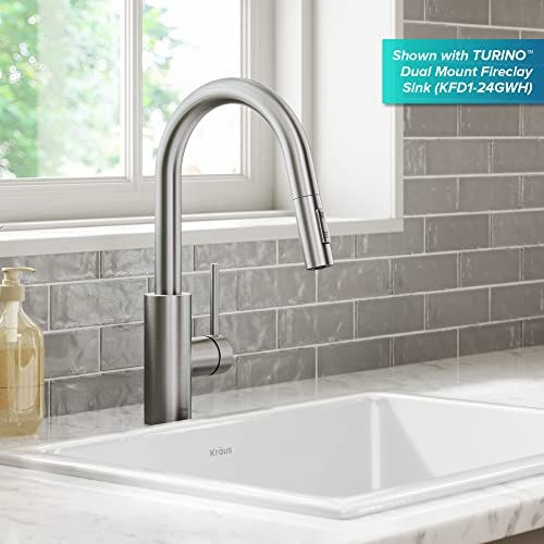 Kraus Oletto Spot Free Stainless Steel Dual Function Kitchen Faucets with Pull Down Sprayer, KPF-2620SFS by Kraus - Used condition - Image 3