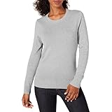 Amazon Essentials Damen Pullover Mit Rundhalsausschnitt Aus 100 % Baumwolle (Erhältlich In Übergröße), Hellgrau Meliert, L