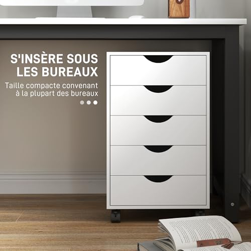 Caisson bureau mobile 5 tiroirs sur roulettes, HOMCOM