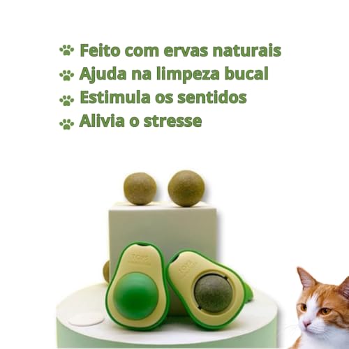 Brinquedo Catnip Abacate para Gatos - Bola de Lamber Natural com Erva do Gato para Higiene Dental, E