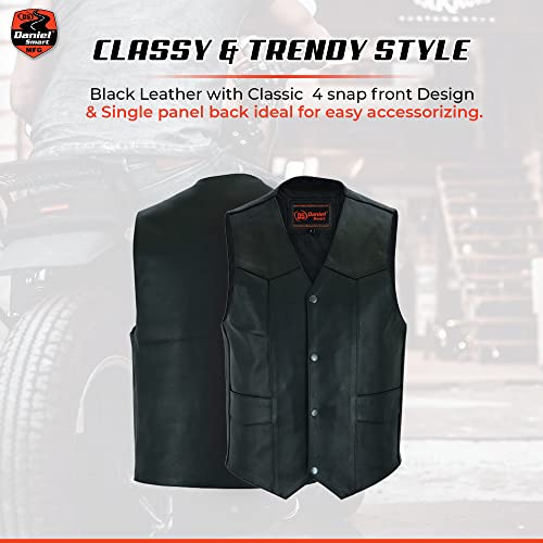 Daniel Smart Leather Motorcycle Vest Premium Cowhide Biker Vest For Men With Plain Sides Design & Concealed Armory Pockets #TOP2