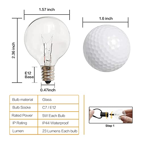 Chysuper G40 Light Bulbs Replacement, Clear Globe G40 Bulbs E12 120V 5W Incandescent, G40 Replacement Bulbs For Outdoor String Lights Patio Light Decor, E12/C7 Sockets, Warm White, 25 Pack #TOP1