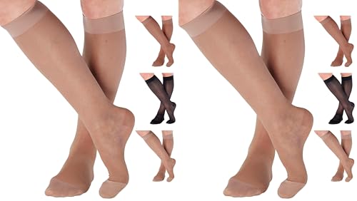 Image of ABSOLUTE SUPPORT - Compression Stockings for Women 20-30mmHg - Sheer Graduated Support Knee High for Varicose Veins Circulation, Edema, Arthritis, Leg Pain - Nude, Medium - A205NU2 (Pack of 2)