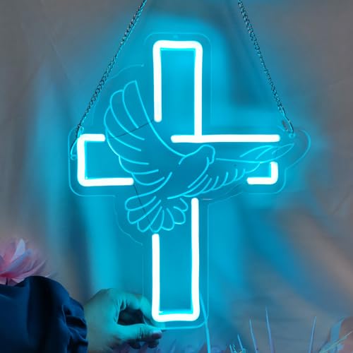 Image of Jesus Cross Neon Signs, Cross Light Up Sign, Dimmable LED Neon Signs for Wall Decor Bedroom Home Room Party Decor, LED Neon Light for Wedding Christmas Easter Celebrations New Year, 30 * 24.62cm
