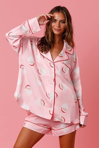 Seyurigaoka Christmas Pajamas Shorts Set For Women Santa Claus Pjs Long Sleeve Button Down Shirt+Pants 2 Piece Xmas Jammies Loungewear thumb #1