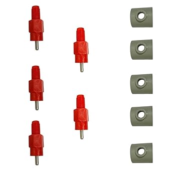 Bethelehem 360 Degree Nipple Drinker with Round Saddle (Pack of 5) Poultry Nipple Waterer Drinkers, Red and White, Pack of 5