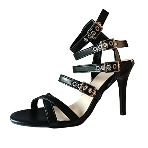Sandale lanière en stiletto punk noir pour une silhouette de caractère