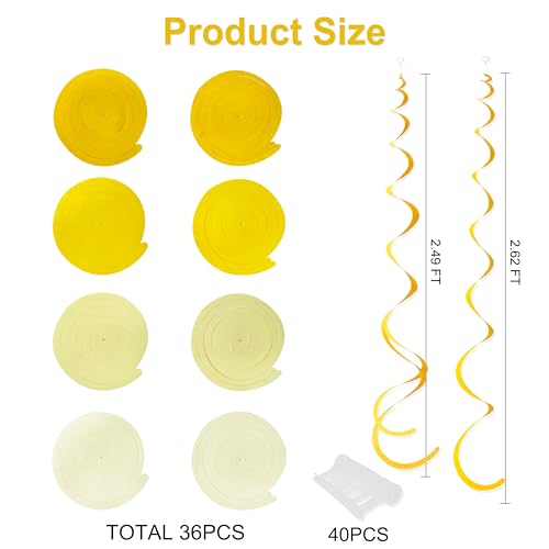 Image of 36Pcs Yellow Hanging Swirl Decorations Ombre Yellow Felt Swirl Streamer Spiral Ceiling Decoration Garland for Lemon Bee Sunflower Birthday Wedding Shower Bridal Shower Bachelorette Party Supplies