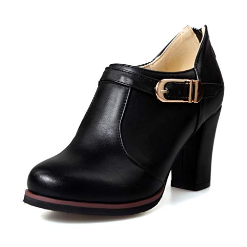 MIOKE Women's Round Toe Chunky Platform Oxford Pumps Buckle Slip On High Heel Zipper Uniform Dress Shoes
