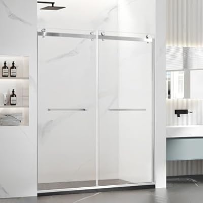 Porfectik Paris Shower Door,60" W x 74" H Double Sliding Shower Door with 5/16"(8mm) Clear SGCC Tempered Glass,Bathroom Shower Door,Brushed Nickel