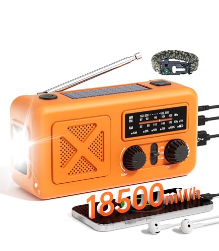 Radio d'urgence manivelle dynamo kit de secours orange Vokida AM FM