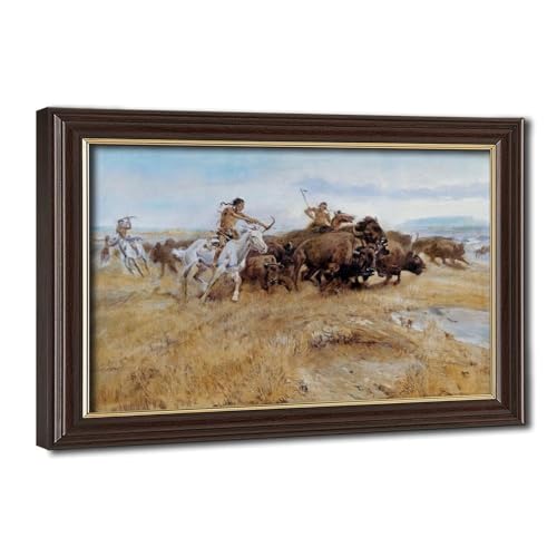 Toile The Buffalo Hunt Charles M Russell pour habiller un mur vide de bureau